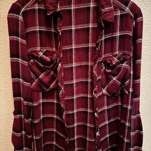 Plaid Button Down Shirt - Burgundy